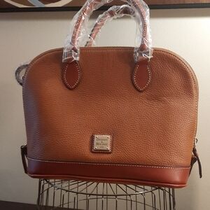 Dooney & Bourke Tan and Brown Zip Zip Satchel